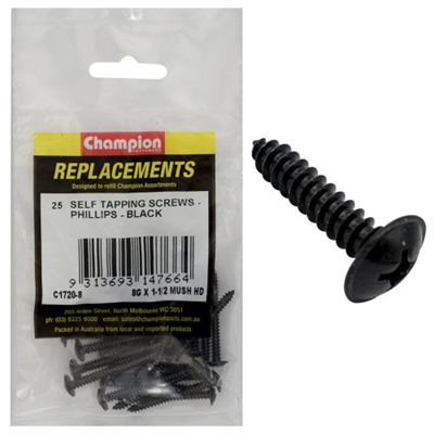 Champion 8G x 1-1/2in S/Tapping Screw Mushroom Head Ph -25pk