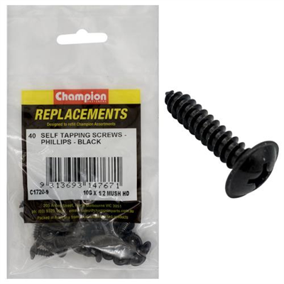 Champion 10G x 1/2in S/Tapping Screw Mushroom Head Ph -40pk