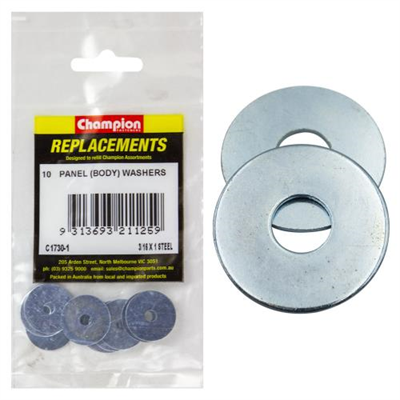 Champion 3/16 x 1in Flat Steel Panel (Body) Washer (Zn)-10pk