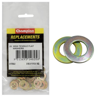 Champion 5/16 x 11/16in x 16G Ht Flat Steel Washer (Zn)-25pk