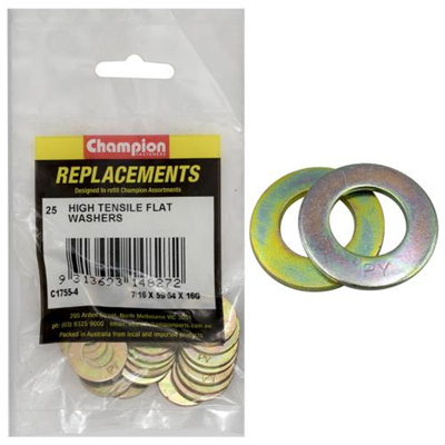 Champion 7/16 x 59/64in x 16G Ht Flat Steel Washer (Zn)-25pk