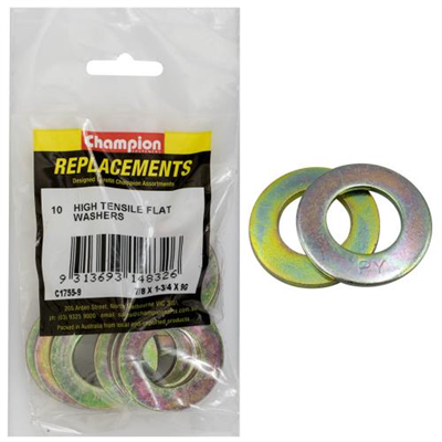 Champion 7/8in x 1-3/4in x 9G Ht Flat Steel Washer -10pk