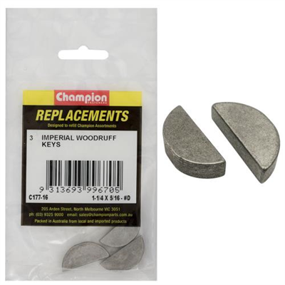 Champion 1-1/4in x 5/16in Wkd Woodruff Key -3pk