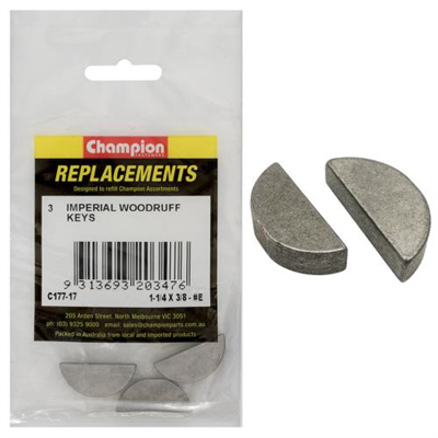 Champion 1-1/4in x 3/8in Wke Woodruff Key -3pk