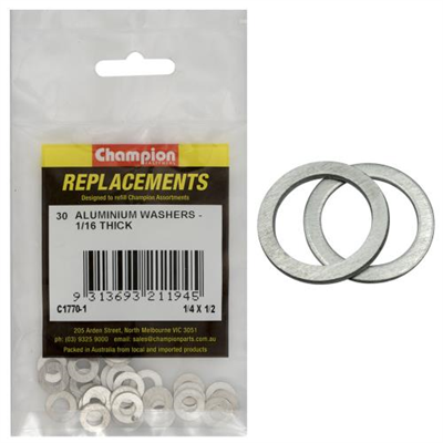 Champion 1/4in x 1/2in x 1/16in Aluminium Washer -30pk