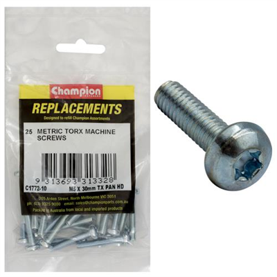 Champion M5 x 30mm Machine Screw -Pan -Tx -25pk