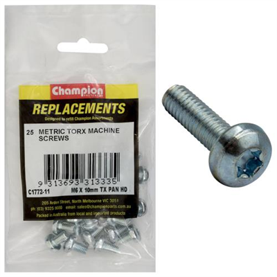 Champion M6 x 10mm Machine Screw -Pan -Tx -25pk