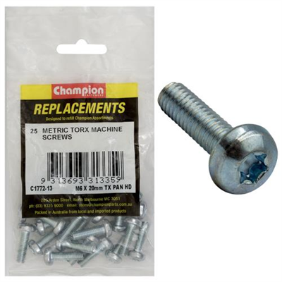 Champion M6 x 20mm Machine Screw -Pan -Tx -25pk