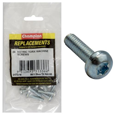 Champion M6 x 25mm Machine Screw -Pan -Tx -25pk