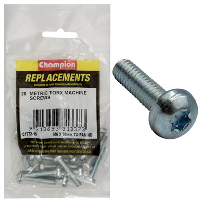 Champion M6 x 30mm Machine Screw -Pan -Tx -20pk