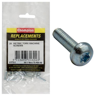 Champion M4 x 16mm Machine Screw -Pan -Tx -25pk