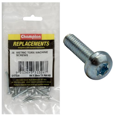 Champion M4 x 25mm Machine Screw -Pan -Tx -25pk
