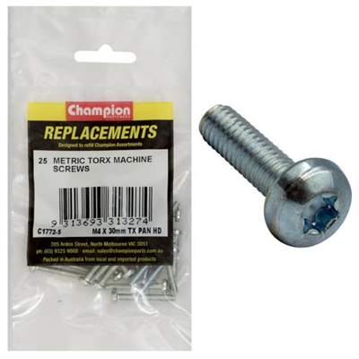 Champion M4 x 30mm Machine Screw -Pan -Tx -25pk