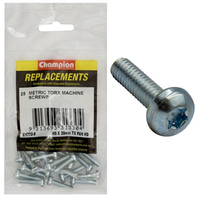 Champion M5 x 20mm Machine Screw -Pan -Tx -25pk