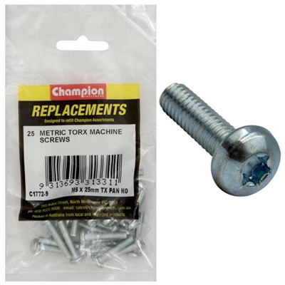 Champion M5 x 25mm Machine Screw -Pan -Tx -25pk