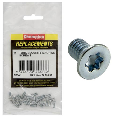 Champion M4 x 10mm Machine Screw -Csk -Tx -25pk