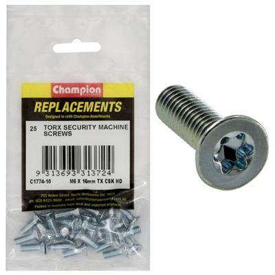 Champion M6 x 16mm Machine Screw -Csk -Tx -25pk