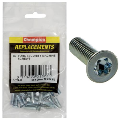 Champion M6 x 20mm Machine Screw -Csk -Tx -25pk