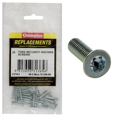 Champion M4 x 20mm Machine Screw -Csk -Tx -25pk