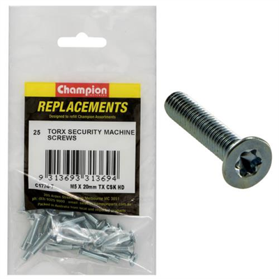 Champion M5 x 20mm Machine Screw -Csk -Tx -25pk