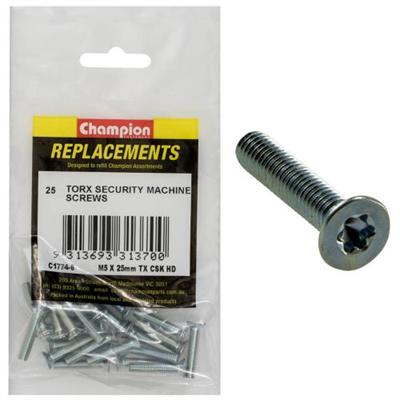 Champion M5 x 25mm Machine Screw -Csk -Tx -25pk