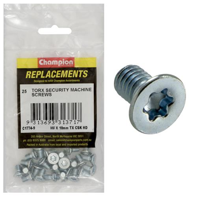 Champion M6 x 10mm Machine Screw -Csk -Tx -25pk