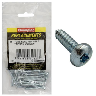 Champion 10G x 1-1/2in S/Tapping Screw -Pan -Tx -25pk