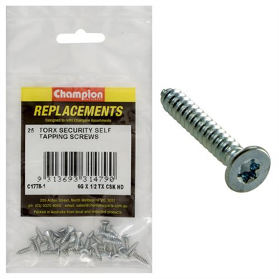 Champion 6G x 1/2in S/Tapping Screw -Csk -Tx -25pk