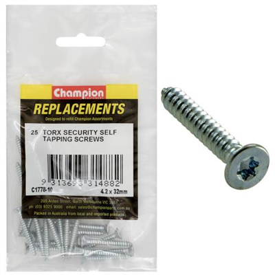 Champion 8G x 1-1/4in S/Tapping Screw -Csk -Tx -25pk