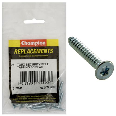 Champion 10G x 1in S/Tapping Screw -Csk -Tx -25pk