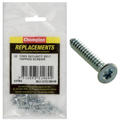 Champion 8G x 1/2in S/Tapping Screw -Csk -Tx -25pk