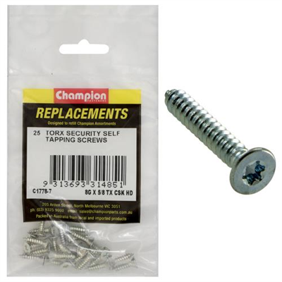 Champion 8G x 5/8in S/Tapping Screw -Csk -Tx -25pk