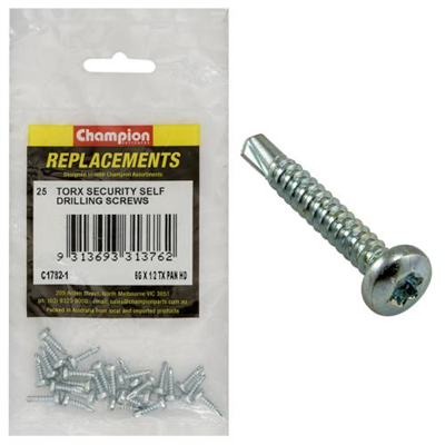 Champion 6G x 1/2in S/Drilling Screw -Pan -Tx -25pk