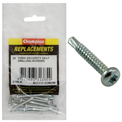 Champion 8G x 1-1/2in S/Drilling Screw -Pan -Tx -25pk