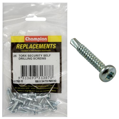 Champion 10G x 3/4in S/Drilling Screw -Pan -Tx -25pk