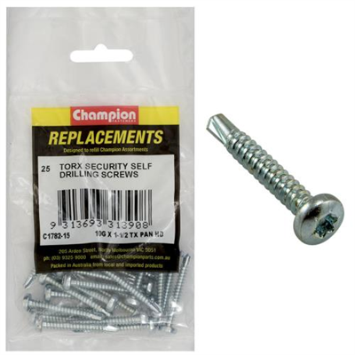 Champion 10G x 1-1/2in S/Drilling Screw -Pan -Tx -25pk
