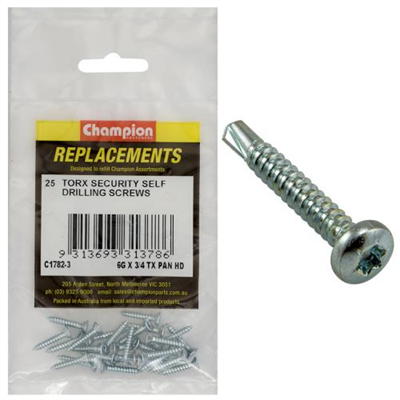 Champion 6G x 3/4in S/Drilling Screw -Pan -Tx -25pk
