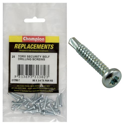 Champion 8G x 3/4in S/Drilling Screw -Pan -Tx -25pk