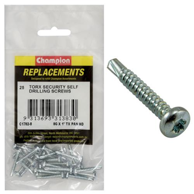 Champion 8G x 1in S/Drilling Screw -Pan -Tx -25pk