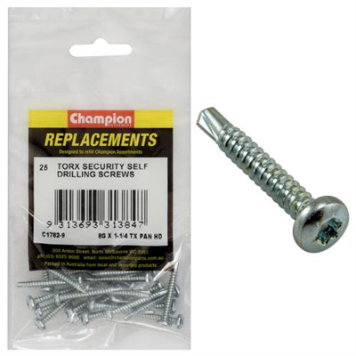 Champion 8G x 1-1/4in S/Drilling Screw -Pan -Tx -25pk