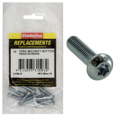 Champion M6 x 25mm Button Head Screw -Tx -10pk