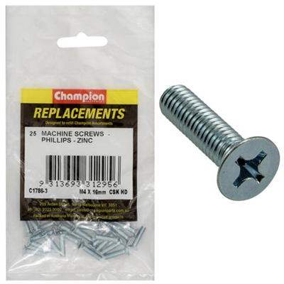 Champion M4 x 16mm Machine Screw -Csk -Ph -25pk