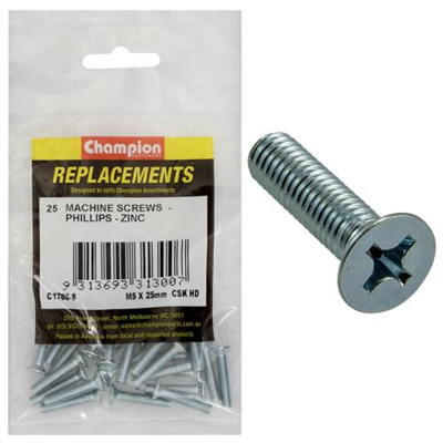 Champion M5 x 25mm Machine Screw -Csk -Ph -25pk