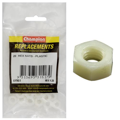 Champion M8 x 1.25 Hex Nut -Nylon -20pk