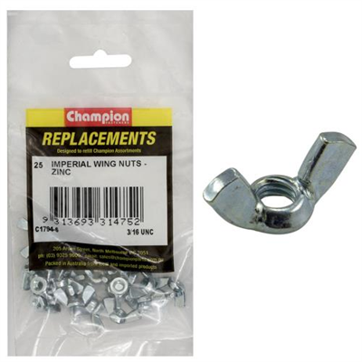 Champion 3/16in UNC Wing Nut -25pk