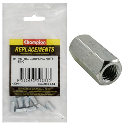 Champion M5 x 20mm x 0.8 Hex Coupler Nut -10pk