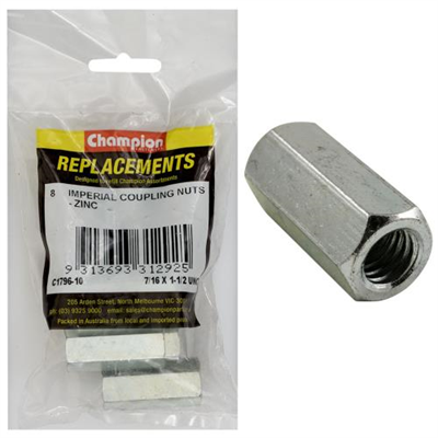 Champion 7/16in x 1-1/2in UNC Hex Coupler Nut -8pk