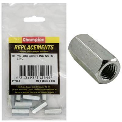 Champion M6 x 25mm x 1.00 Hex Coupler Nut -10pk