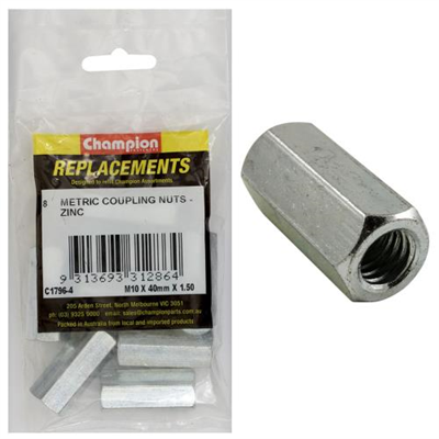 Champion M10 x 40mm x 1.50 Hex Coupler Nut -8pk