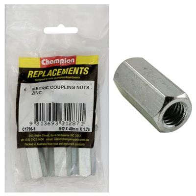 Champion M12 x 40mm x 1.75 Hex Coupler Nut -6pk